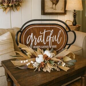 NEW! Gerson "Grateful" Metal Engraved Wood Serving Tray Fall Thanksgiving Decor